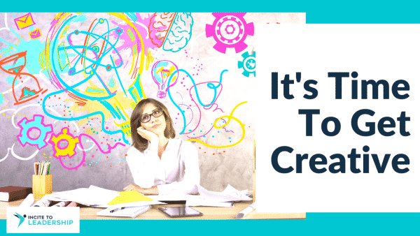 For this article by Jo Ilfeld, Executive Leadership Coach on becoming more creative the image shows a woman sitting thinking at a desk in front of a colorful, creative background.