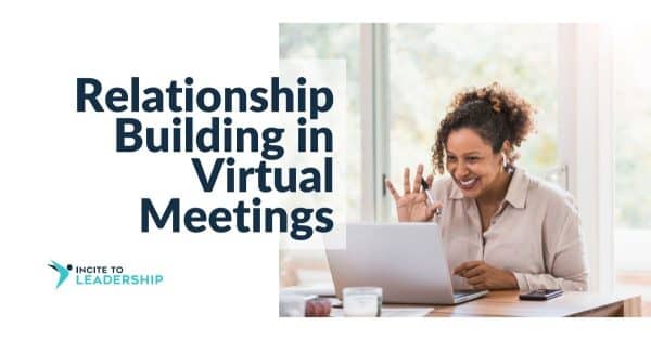 For this article by Jo Ilfeld, Executive Leadership Coach on relationship building virtually the image shows a woman smiling and waving at a laptop.