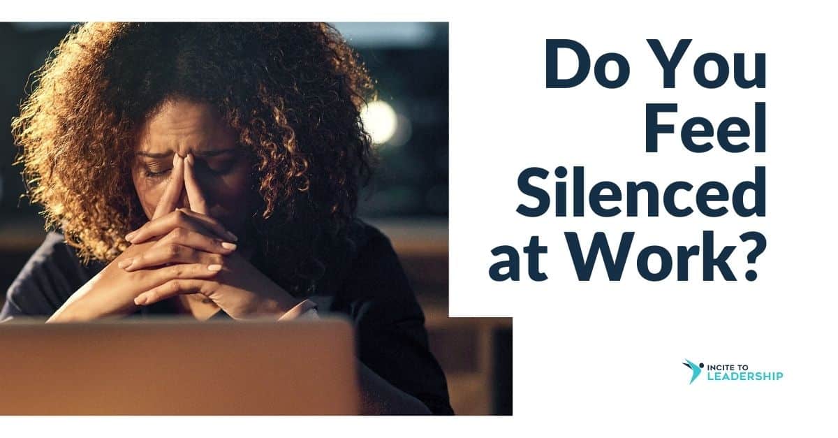 For this article by Jo Ilfeld, Executive Leadership Coach on being silenced at work, the image shows a woman with her eyes over her face in front of a laptop.