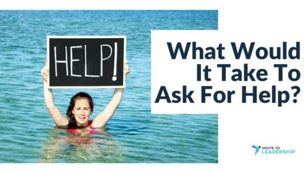 For this article by Jo Ilfeld, Executive Leadership Coach on asking for help, the image shows a woman in a lake with a sign saying Help