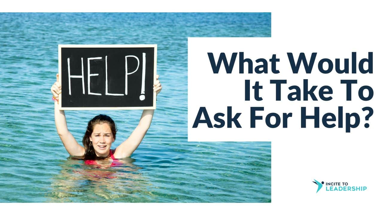 For this article by Jo Ilfeld, Executive Leadership Coach on asking for help, the image shows a woman in a lake with a sign saying Help