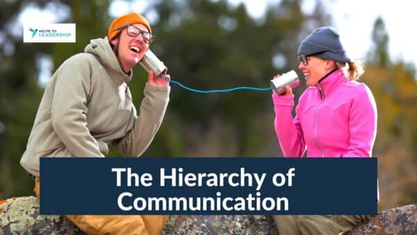 For this article by Jo Ilfeld, Executive Leadership Coach on the hierarchy of communication the image two people sitting on a log using tin cans with a string attached pretending they are telephones