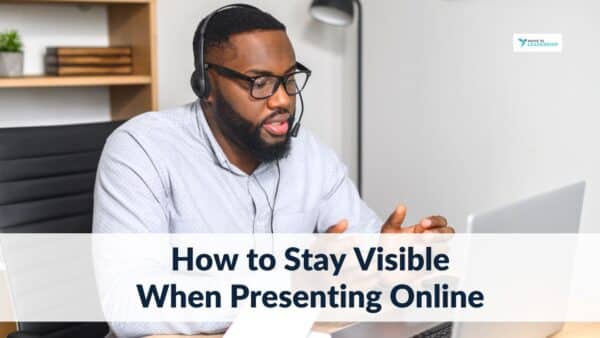 For this article by Jo Ilfeld, Executive Leadership Coach on presenting online the image shows a Black man sitting in front of a laptop wearing a headset.