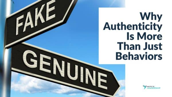 For this article by Jo Ilfeld, Executive Leadership Coach on workplace authenticity the image shows a sign post with two directional posts, one labeled Fake, the other Authentic.
