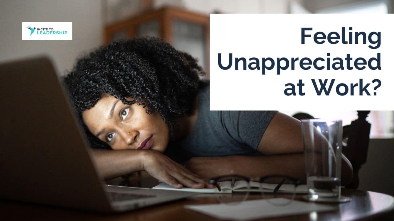 For this article by Jo Ilfeld, Executive Leadership Coach on feeling unappreciated the image shows a disillusioned woman staring at her computer screen.