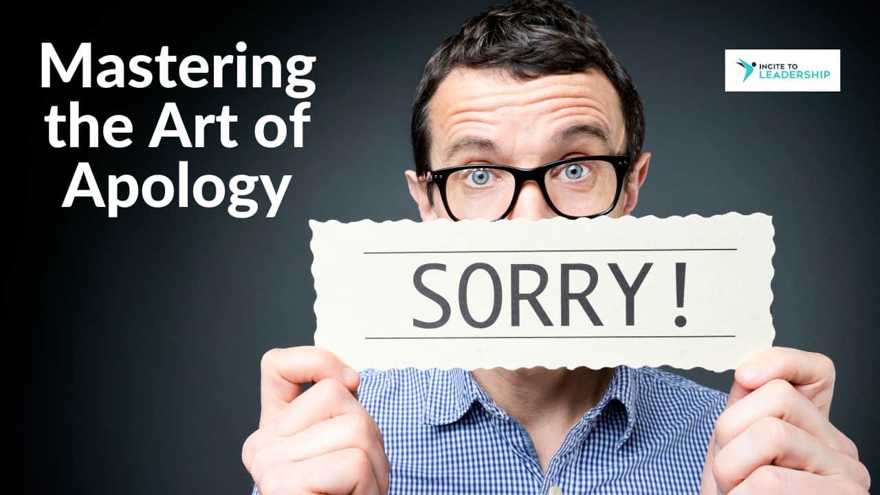 For this article by Jo Ilfeld, Executive Leadership Coach on the art of apology the image shows a man sheepishly holding up a sign saying "I'm Sorry"